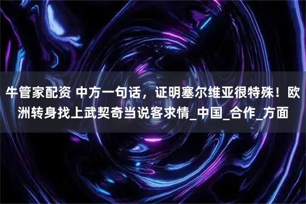 牛管家配资 中方一句话，证明塞尔维亚很特殊！欧洲转身找上武契奇当说客求情_中国_合作_方面