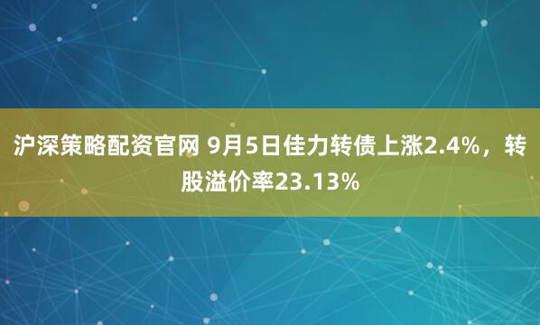 沪深策略配资官网 9月5日佳力转债上涨2.4%，转股溢价率23.13%